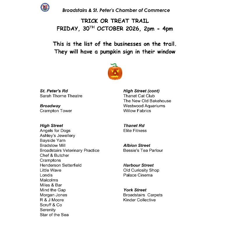 Image representing Trick or Treat Trail from Broadstairs & St. Peters Chamber of Commerce